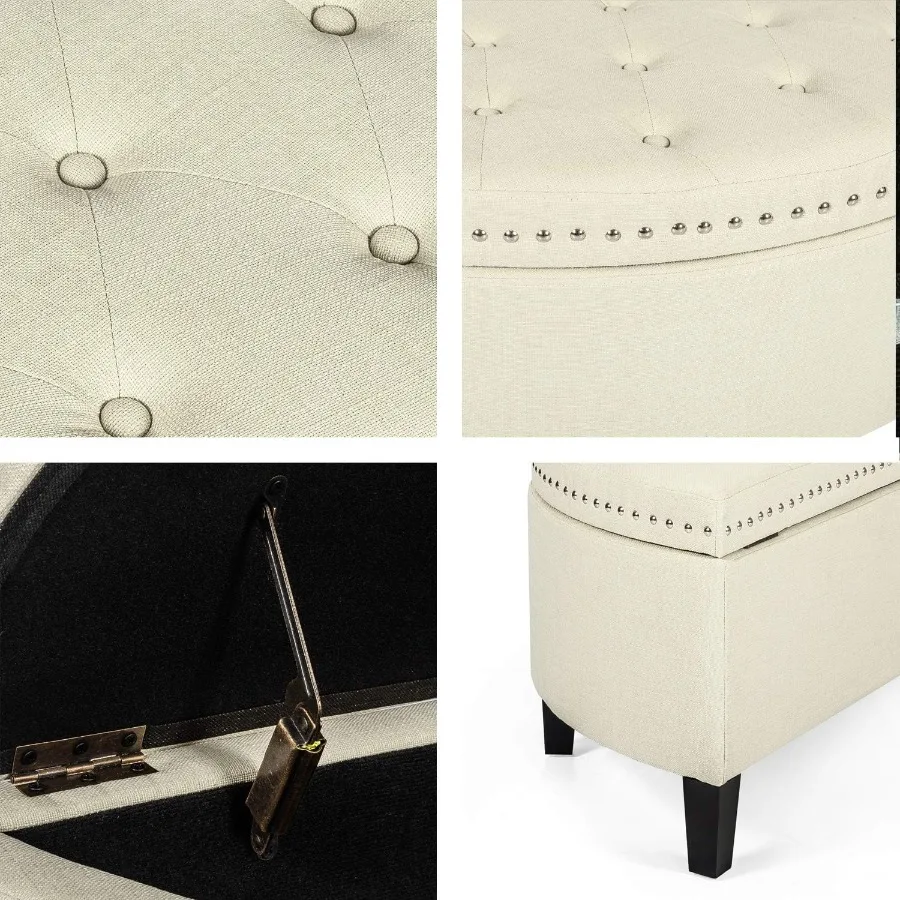 مسند تخزين نصف قمر مقاس 43 بوصة مع تصميم معنقدة بزر مثالي لمدخل غرفة النوم وغرفة المعيشة ديكور كريمي اللون #4