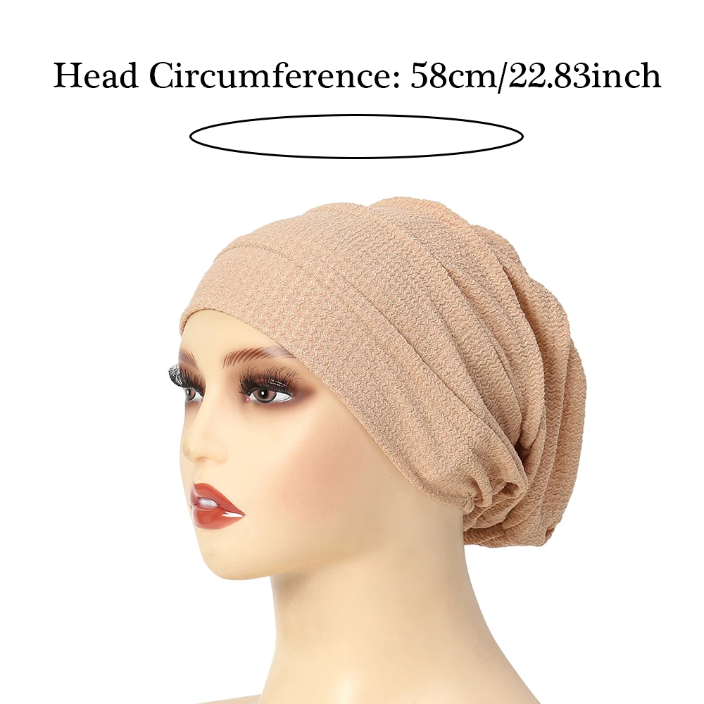 Ramadan Muslim Hijab Caps Wrap Head Soft Elastic African Turban Bonnet Fashion Crinkle Headdress Wearable Chemotherapy Cap