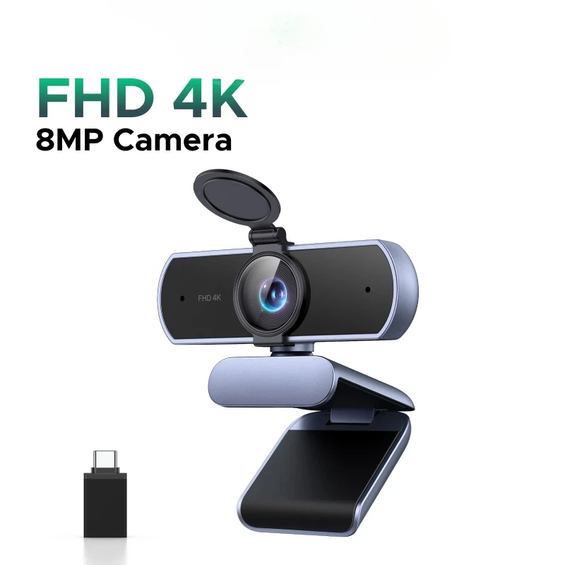8MP 4K FHD 1080P USB Webcam for PC, PDAF Auto Focus, Dual AI Noise‑Cancelling Microphones HD Streaming Web Camera