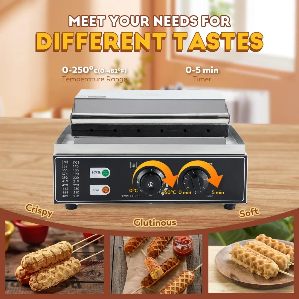 Commercial/Home Corn Dog Waffle Maker Machine French Muffin Irons Stainless Steel Waffle Stick Maker, 50-300℃ Temp Control 110V