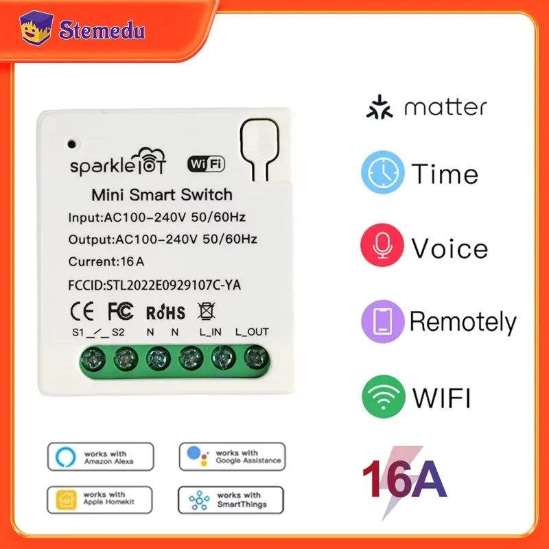 16A Matter WIFI Smart Switch Automation Relay Smart Breaker Voice Control Work With Alexa/Google Home/Smartthings/Home-Kit Siri