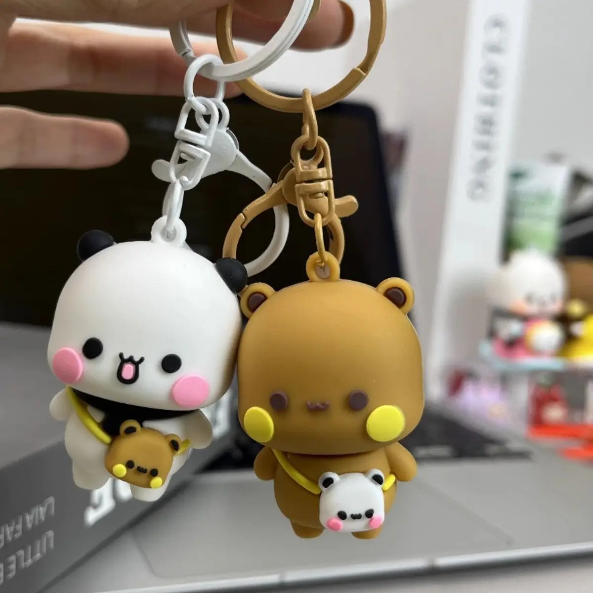 Bubu Dudu Keychain Doll Yier Bear Panda couple Chain Desktop Ornament Cartoon Anime Figure for Bag Key Charms Birthday Gift