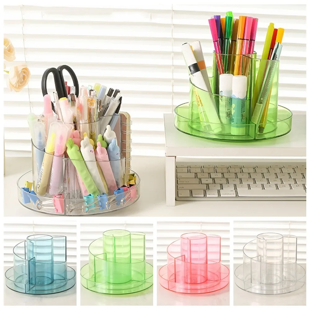 360°Rotating Pen Storage Box Simple Tabletop Storage Makeup Brushes Holder Home Office Multi-function Stationery Organizer