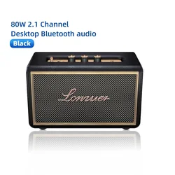 Lonzuer Class D Amplifier 80W Wireless Bluetooth Speaker 2.1 Channel Wooden For Home Subwoofer Desktop Sound Audio Speaker