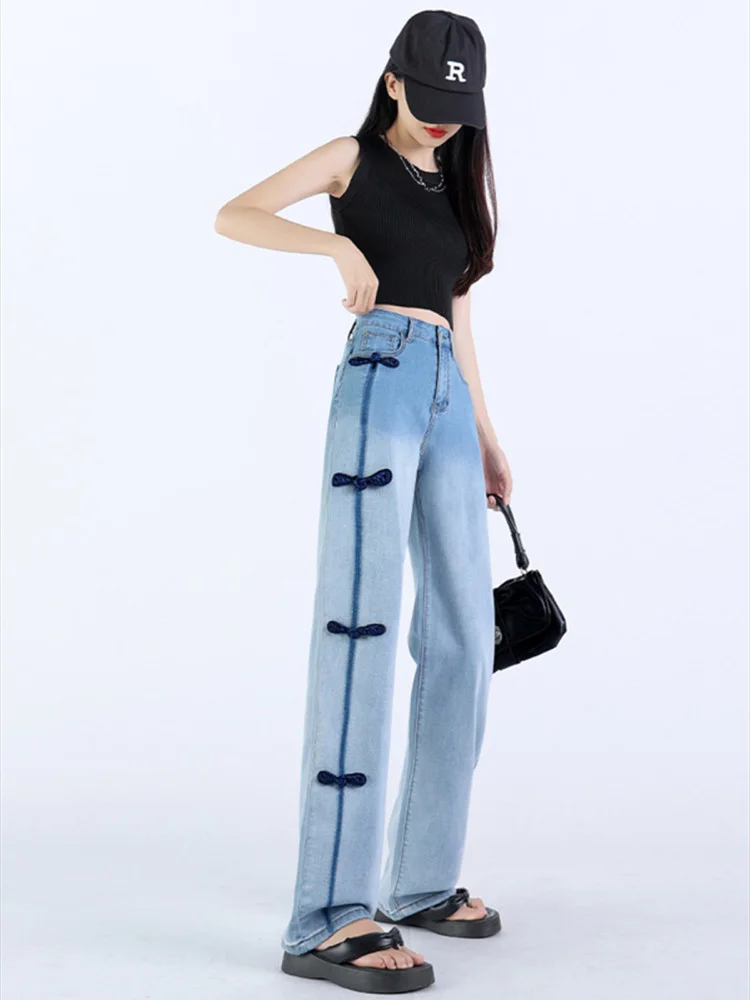 

Women's Wide-Leg Pants 2023 Spring High Waist Loose Mop Pants Fashionable Blue Jean Trousers Woman Denim Jeans