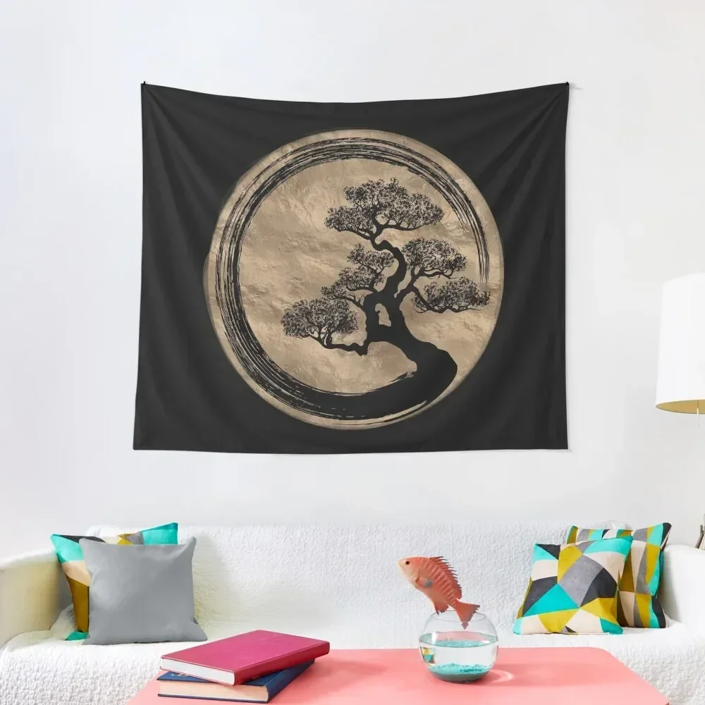 

Enso Zen Circle and Bonsai Tree Gold Tapestry Nordic Home Decor For Bedroom Decor For Room Tapete For The Wall Tapestry