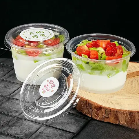 50/100Pcs 250ML Disposable Salad Cup Transparent Plastic Dessert Cups Bowls Container with Dome/Flat Lids for Ice Cream Cupcake