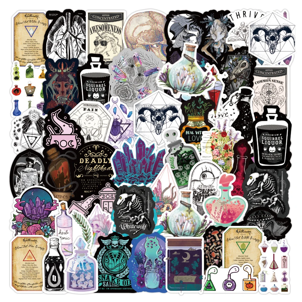 

10/30/50pcs Cool Magic Witch Apothecary Lucky Crystal Stickers DIY Laptop Skateboard Car Phone Waterproof Sticker Decals Kid Toy