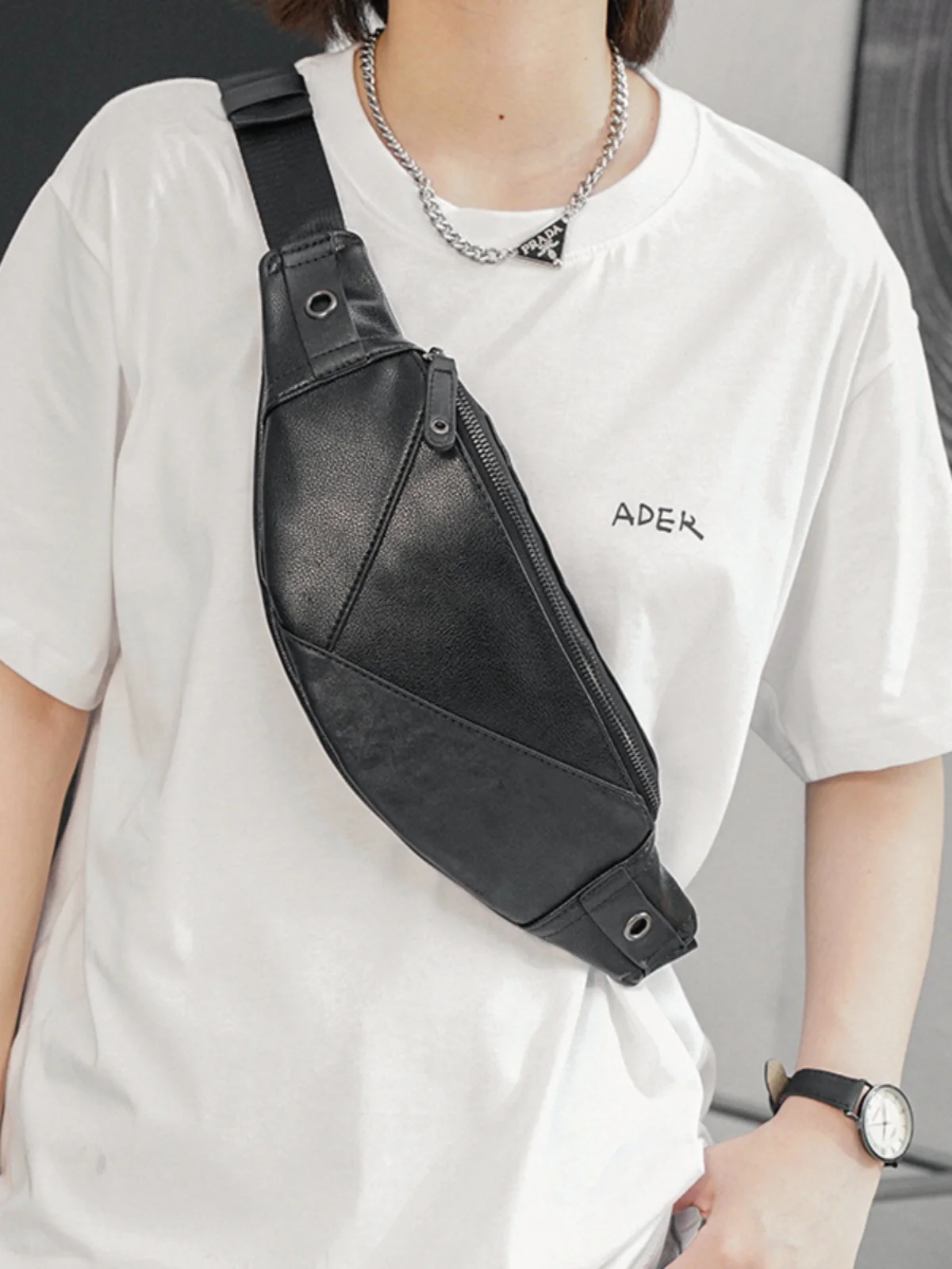 

Faionable Leather Men's Bag Street Sle Single oulder Bapa Small Waist Bag Mobile Phone Bag Youth Casual Purse