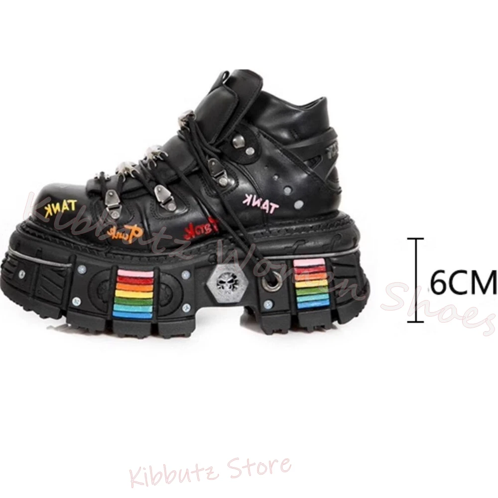 Colorful Graffiti Platform Boots Women Sneaker Punk Rock Chunky Sole Rainbow Stripes Y2K Gothic Shoes Heavy Duty Fashion Elegant view 6