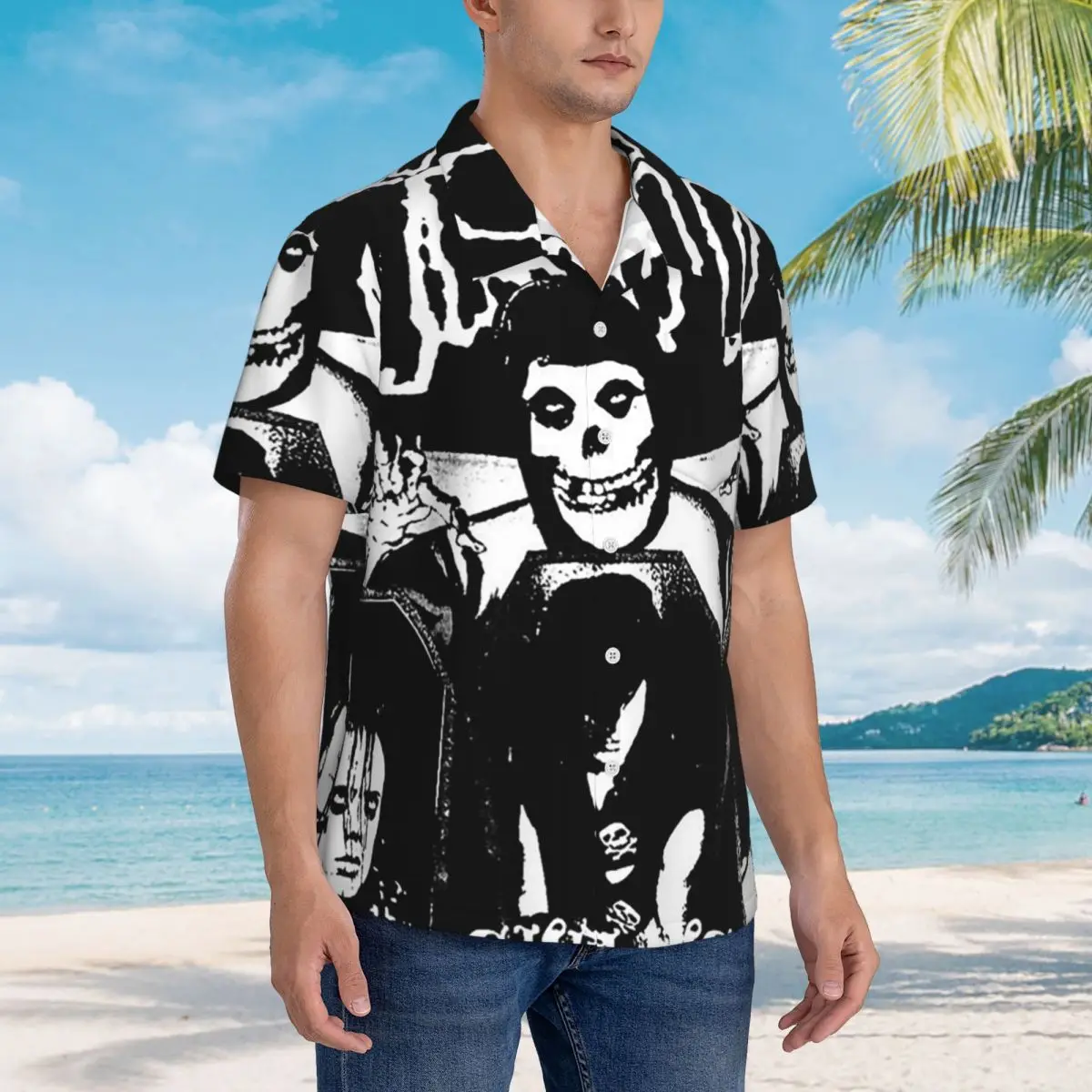 

Misfits Skull Hawaiian Shirts Fashion Men Short Sleeve Shirt for Summer Beach Men's Lapel Tops