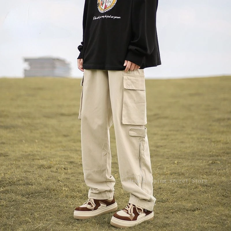 

HighStreet Брюки на молнии Модные брюки-карго для бега для мужчин и женщин Весенне-осенние свободные повседневные прямые брюки-карго