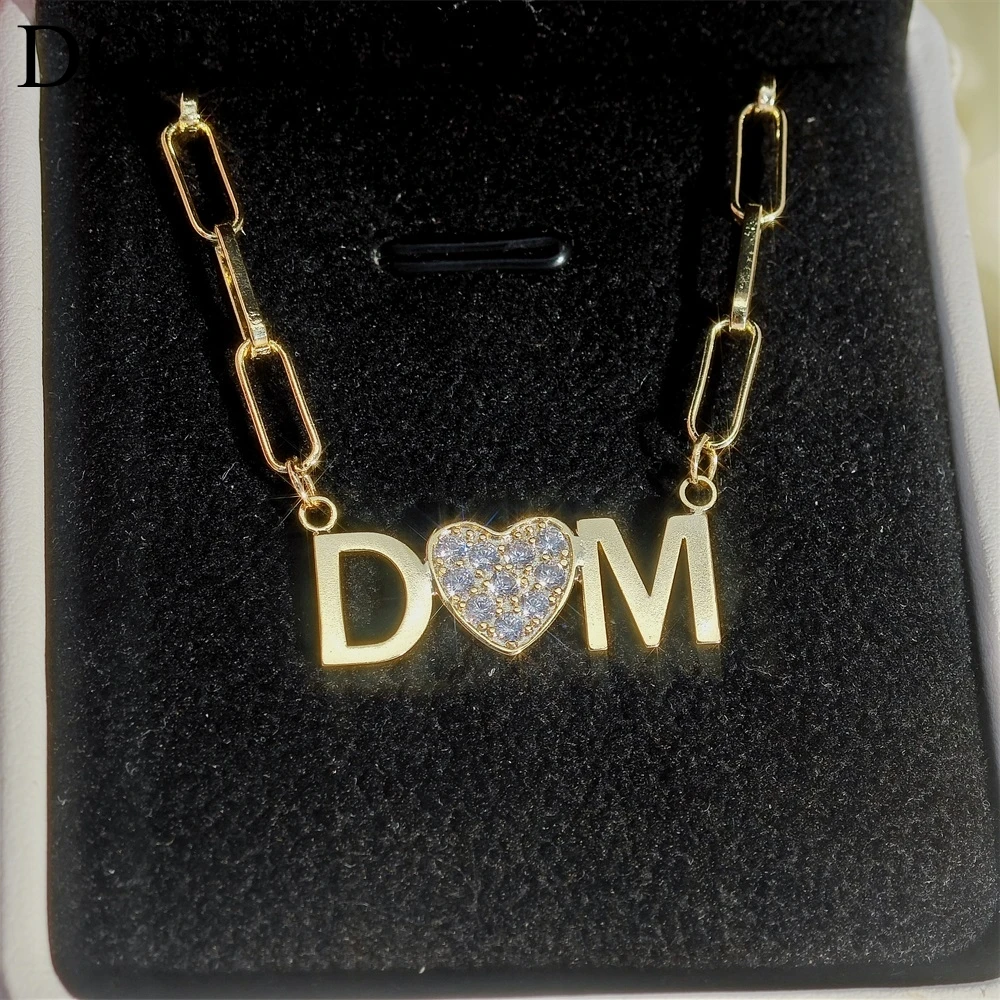 DOREMI Proposal Mother Day Best Elegant Gift Anniversary Custom Name Thick Chain Gold Plated Necklace Heart Crystal Necklace