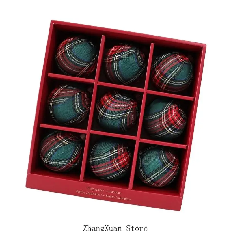 9 Stück karierte Ornamentkugeln für Weihnachtsbaum und Kranzpräsentation 3XUF – Detail 7