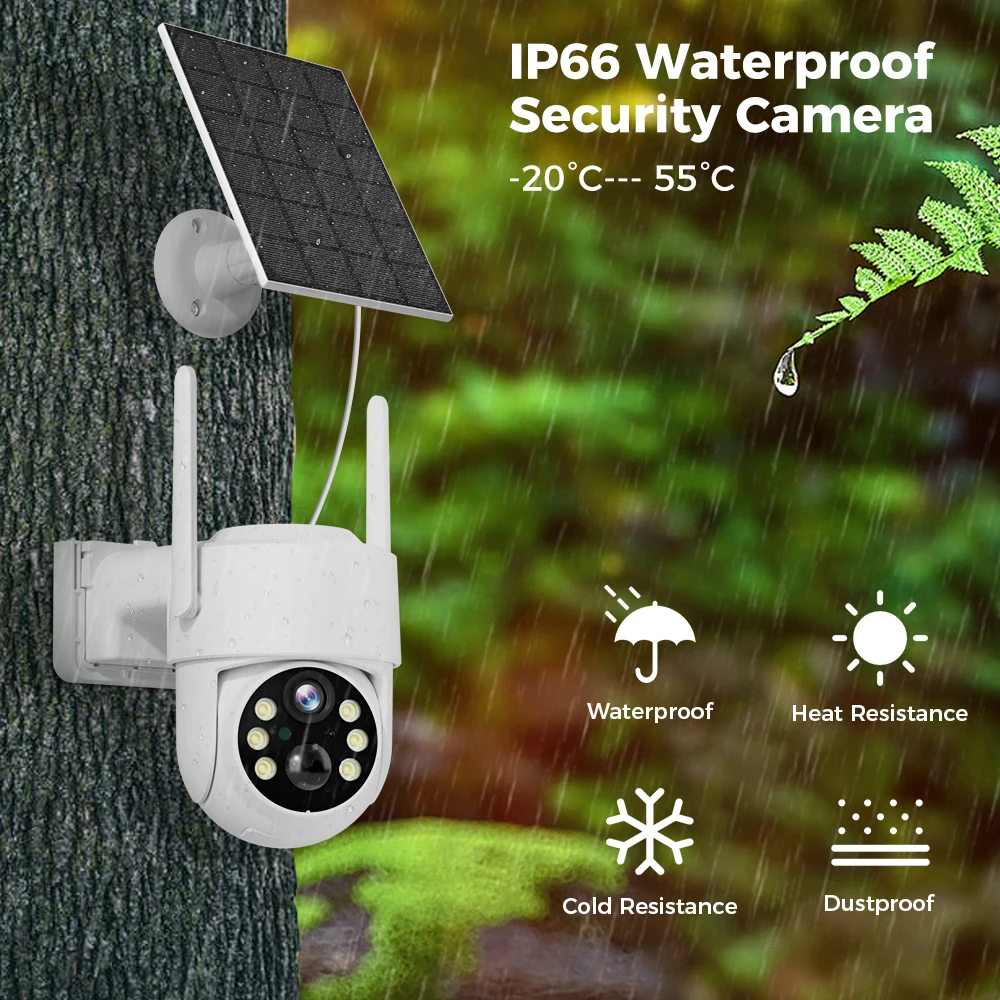 4MP WiFi Solar Camera Outdoor Night Vision PTZ IP Camera With Solar Panel Recharge Battery CCTV Video Surveillance Cameras