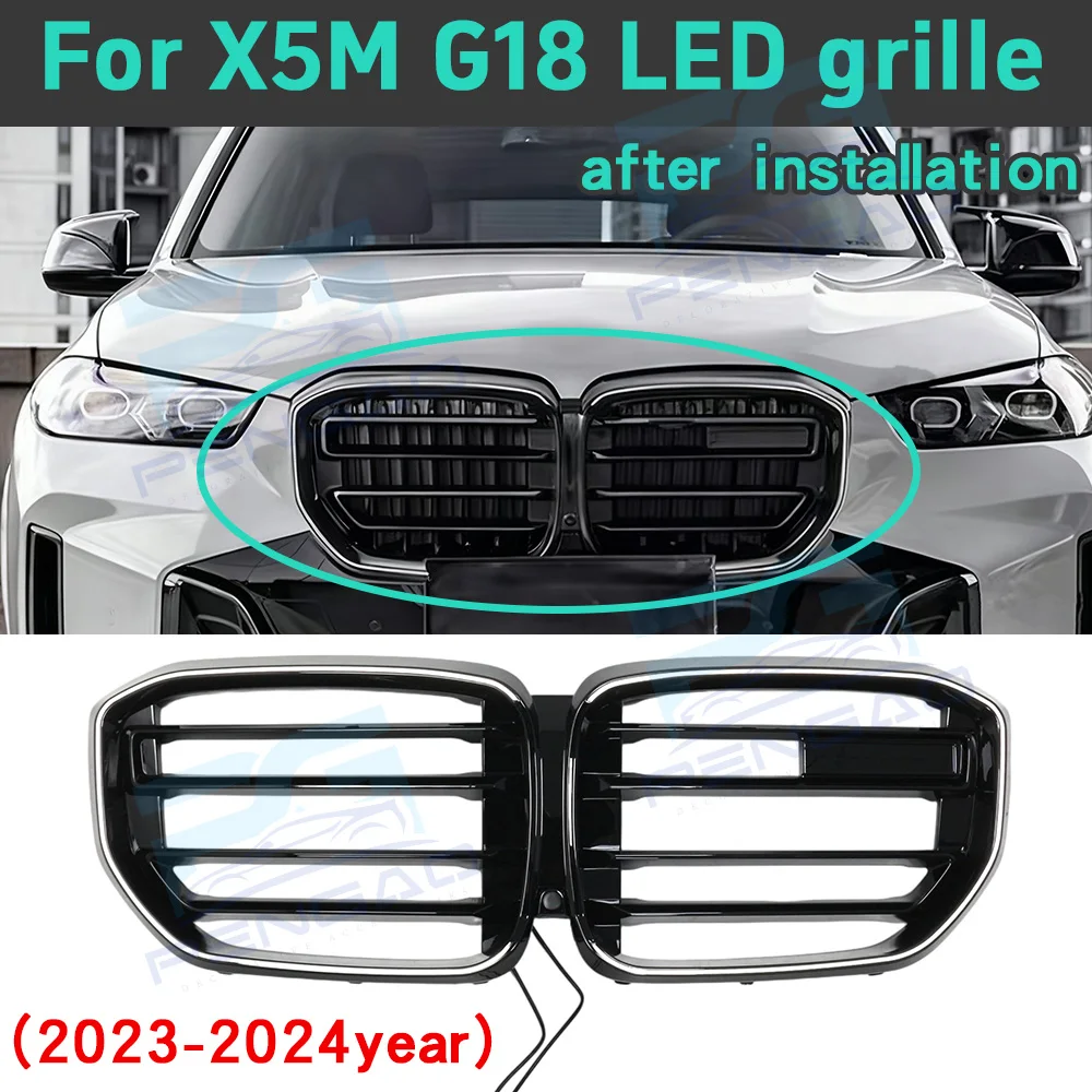 

New grille for BMW X5M G18 2023 2024 front grille black upgrade LED white light modification grille bumper