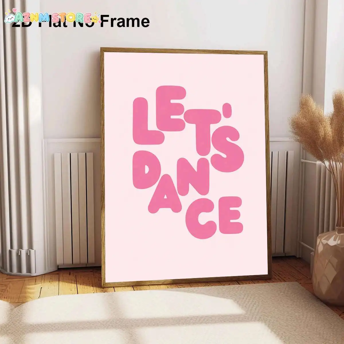 2027,Frameless 2D Flat Canvas Poster Featuring Vibrant Pink Letters with The Phrase LET'S DANCE. This Modern Typography Desig