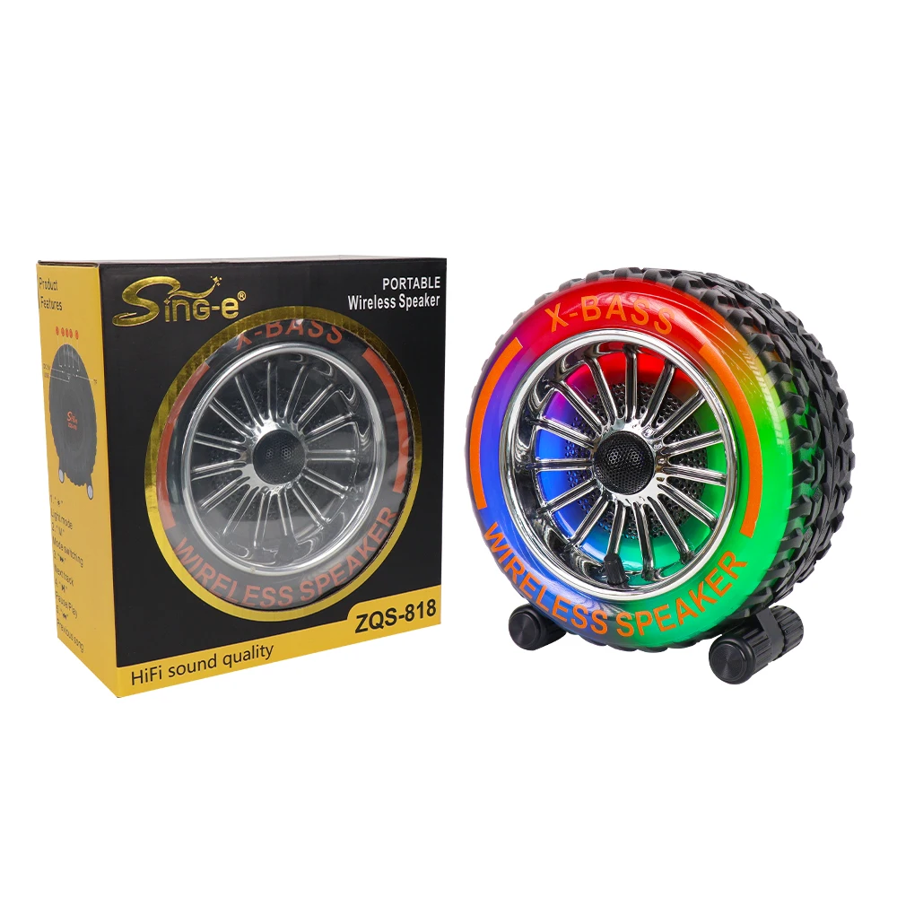 

SING-E ZQS818 Speaker Bluetooth TWS Dj Speaker FM Radio Slot Portable Mini Low Bass Round Wheel Speaker
