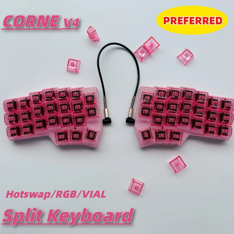 

Предпочтированный комплект разделенной клавиатуры CORNE V4, эргономичная клавиатура с рогом V4, проводная RGB с возможностью горячей замены, пользовательские клавиатуры для левой и правой руки