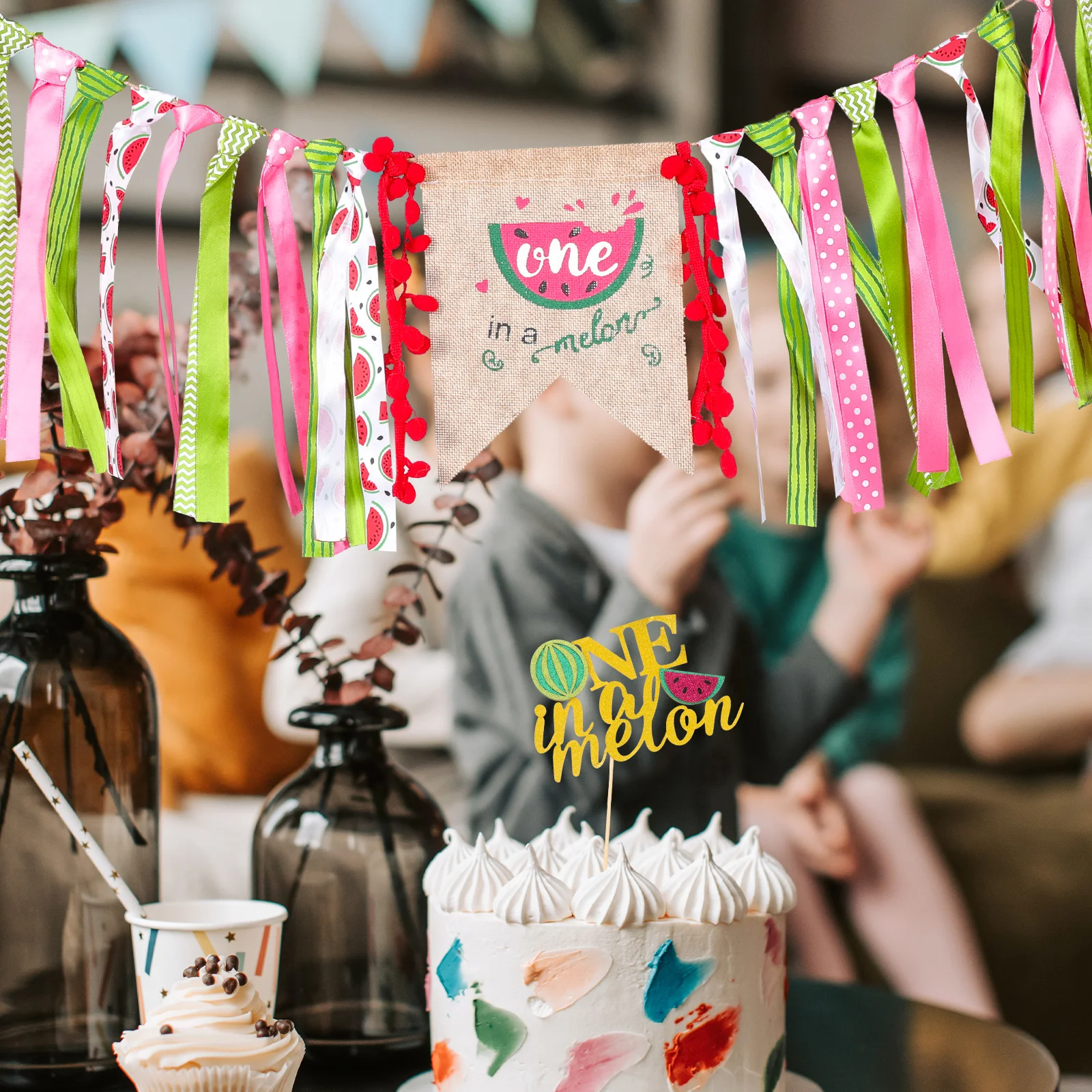 

1 Set 1St Birthday Party Decor Baby Birthday Banners Set 92M Drawstring Installed Fresh Color Fabric Cake Decoration
