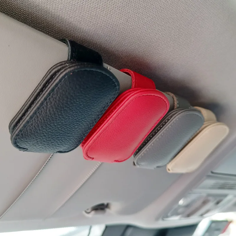 Black PU Leather Car Sunglasses Clip Sun Visor Card Creative Multifunctional Magnetic Suction Stable Convenient Storage Clips