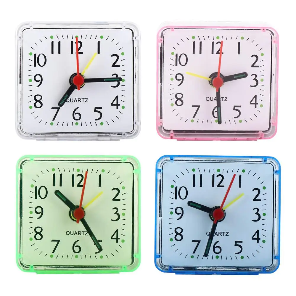 Durable Mute Square Alarm Clock Candy Color Stably Stand Mini Table Clock Transparent Square Student Gift