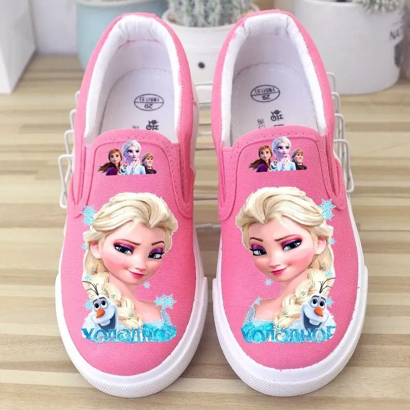 Disney Children Shoes For Girls Sport Sneakers Kids Leisure Autumn Casual Canvas Pink White Shoes Breathable Running Size 24-36