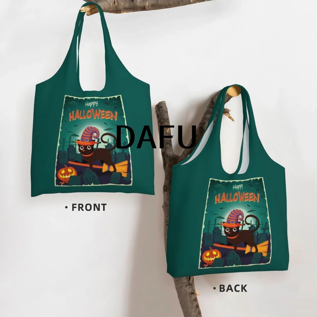 Happy Halloween Funny Halloween Print Cotton Tote Bag - Casual Commuter Shoulder Bag for Work Grocery Shopping Trick or Treat