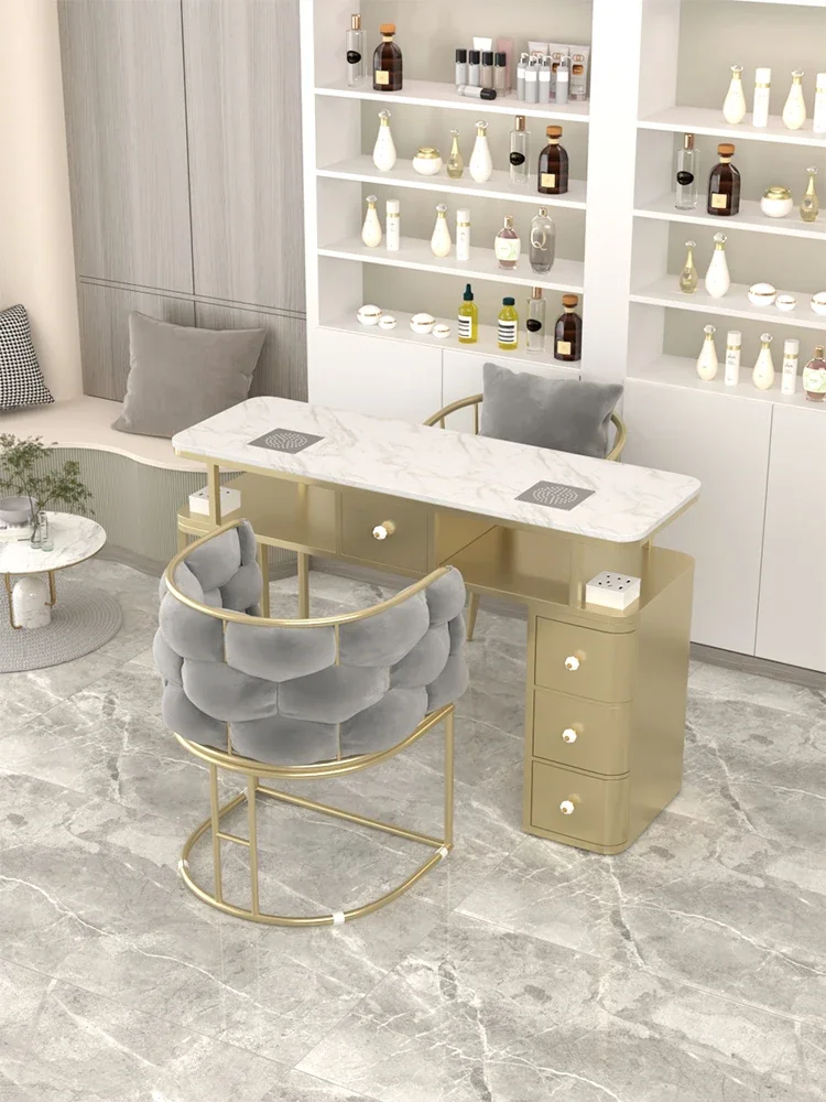 Marble Tabletop Manicure Table Vacuum Cleaner Luxury Nordic Nail Desk Storage Modern Mesa De Manicure Salon Furniture KMNT