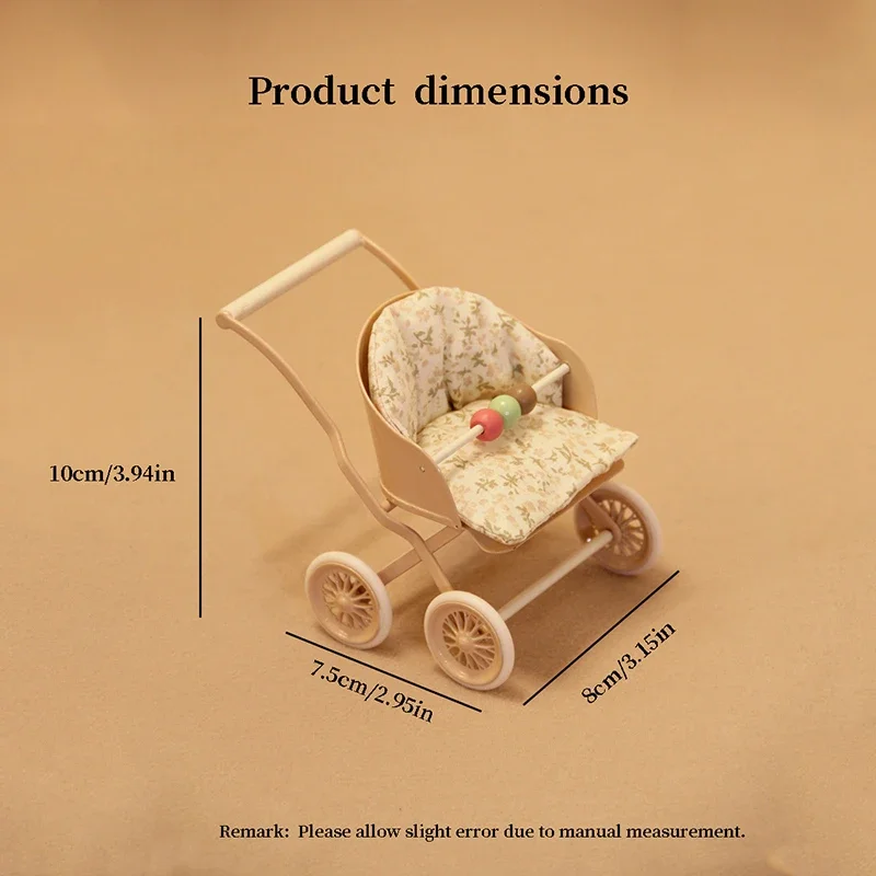 Carro de bebê em miniatura em escala 1:12 adequado para móveis e decorações de casa de bonecas Bjd Ob11