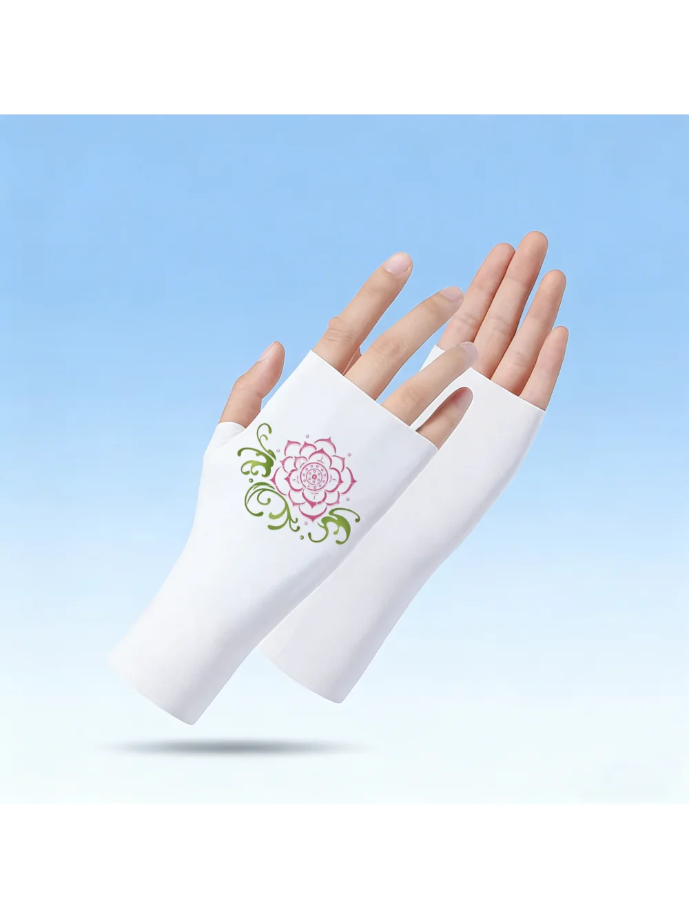 

2026 Summer New Lotus Printed Ice Silk Half Finger Gloves, Sports Sunscreen Accessories, Y2K Niche Trendy Fashion Decoration ins