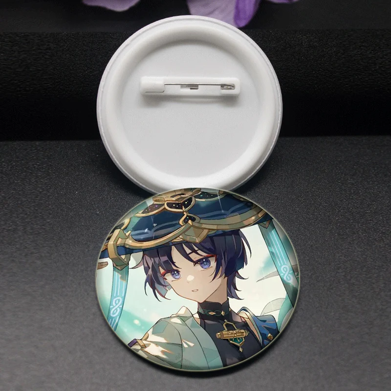 58mm Genshin Impact Brooch Game Anime Badge Cartoon Figure Kunikuzushi Round Display Brooches Lapel Pins Jewelry Gift Accessory