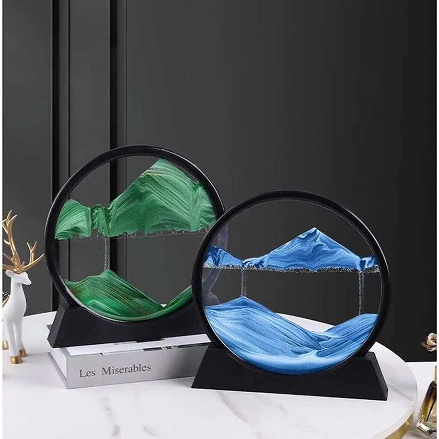 3D Hourglass Quicksand Moving Sand Art Picture Round Glass Deep Sea Sandscape Craft Flowing Painting Office Home Decor Gift