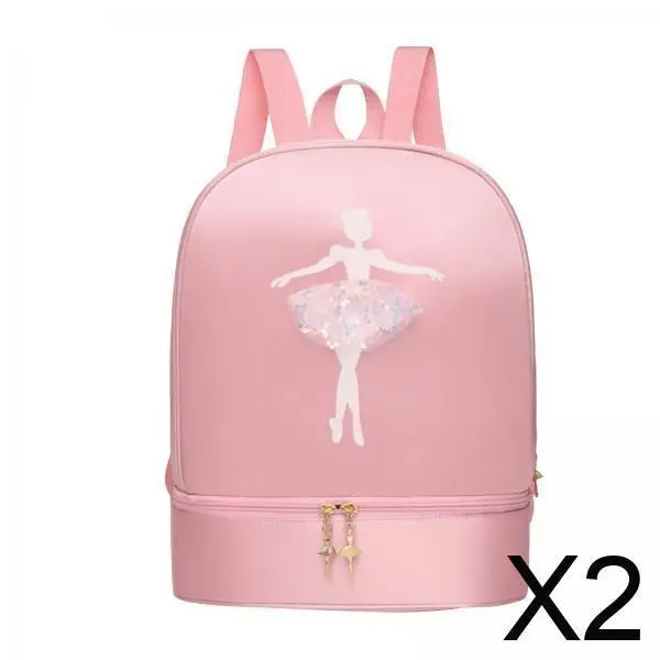 Ballet Dance Handbag Oxford Cloth Cute Backpack with Shoe Compartment Girl School Bag for Gymnastics Travel