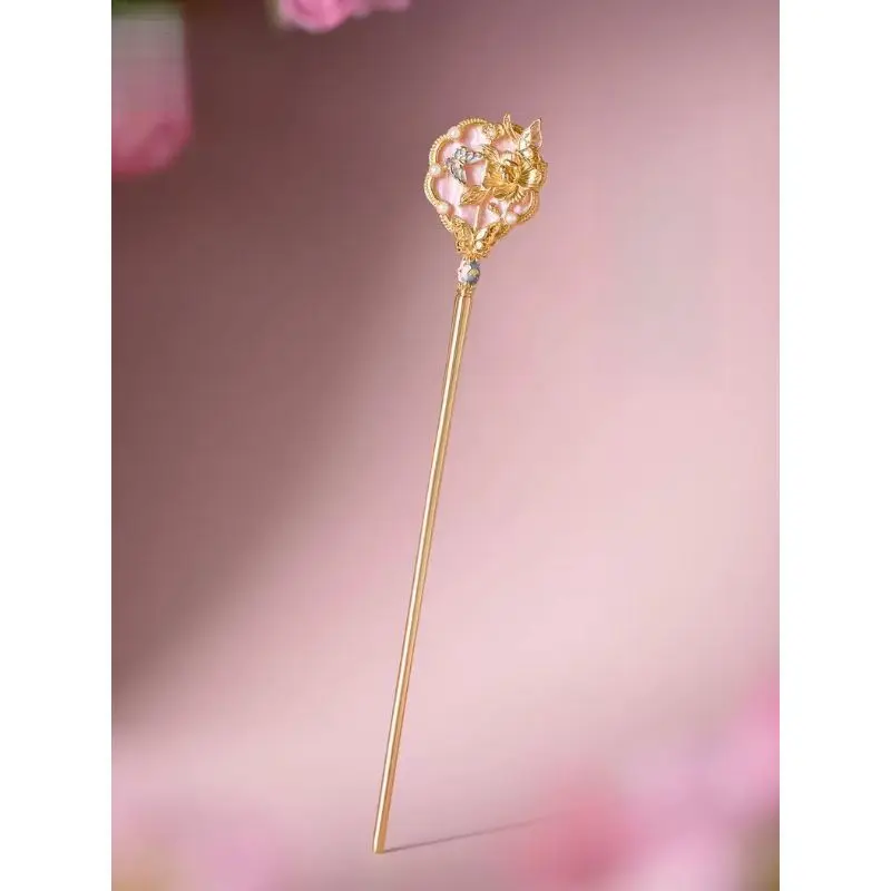 Brocade Fan Hairpin New Chinese Style Cultural Creative Hair Stick Ancient Hanfu Hair Accessory Exclusive Design Qipao Match