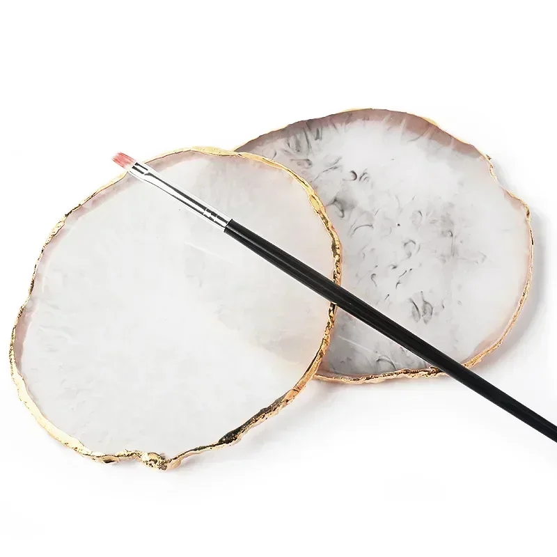 Herramientas de Accesorios DIY para Manicura, Paleta de Pintura de Arte de Uñas en Resina, Borde Dorado, Placa de Ágata para Mezclar y Agitar, 6 Colores 5