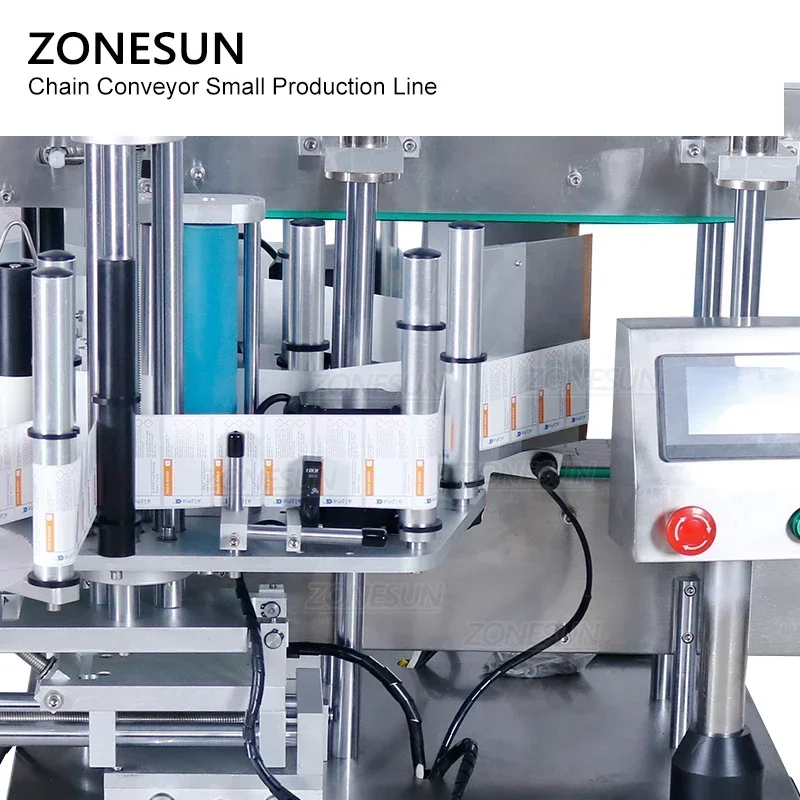 Zonesun pequena linha de produção automática pneumática suco gel garrafa enchimento tampando e máquina de rotulagem plana para cosméticos