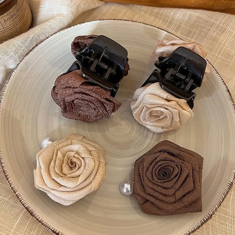 

Vintage Flower Baby Hair Clips Dried Rose Half-Up Hairpins Girls Kids Floral Shark Claws Fashion Ponytail Headwear Barrettes