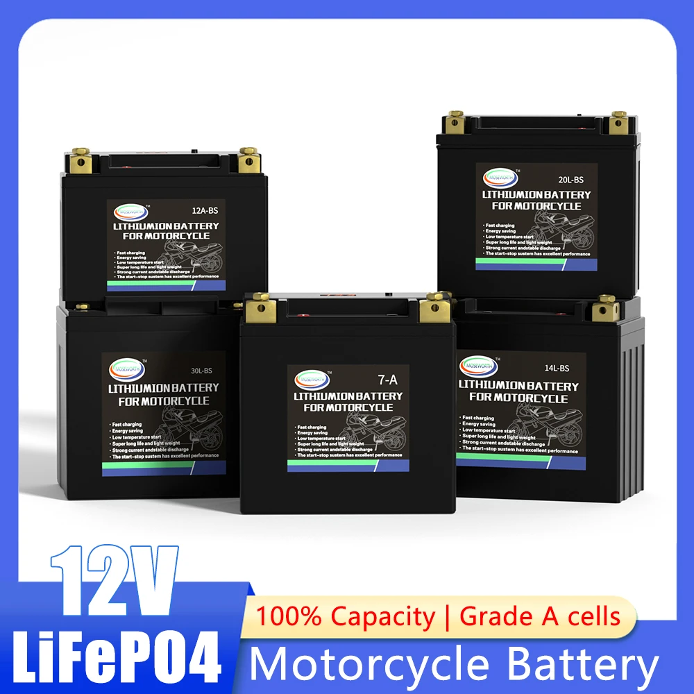 12V LiFePO4 Motorcycle Battery High Performance Built in BMS Lithium Iron Phosphate Battery Jump Starter for Scooter Snowmobile