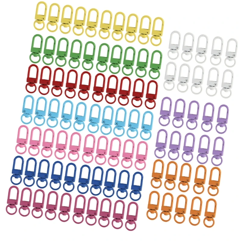 

100pcs Colorful Carabiner Clasp Key Chain Spring Fastener Rotatable Keyring Rotating Snap Hooks Metal Key Rings Lobster Clasps