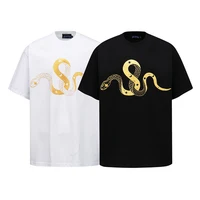 Camiseta de manga corta con estampado de serpiente para hombre y mujer, camiseta informal holgada de algodón Vintage de calle alta, color blanco y negro, de gran tamaño