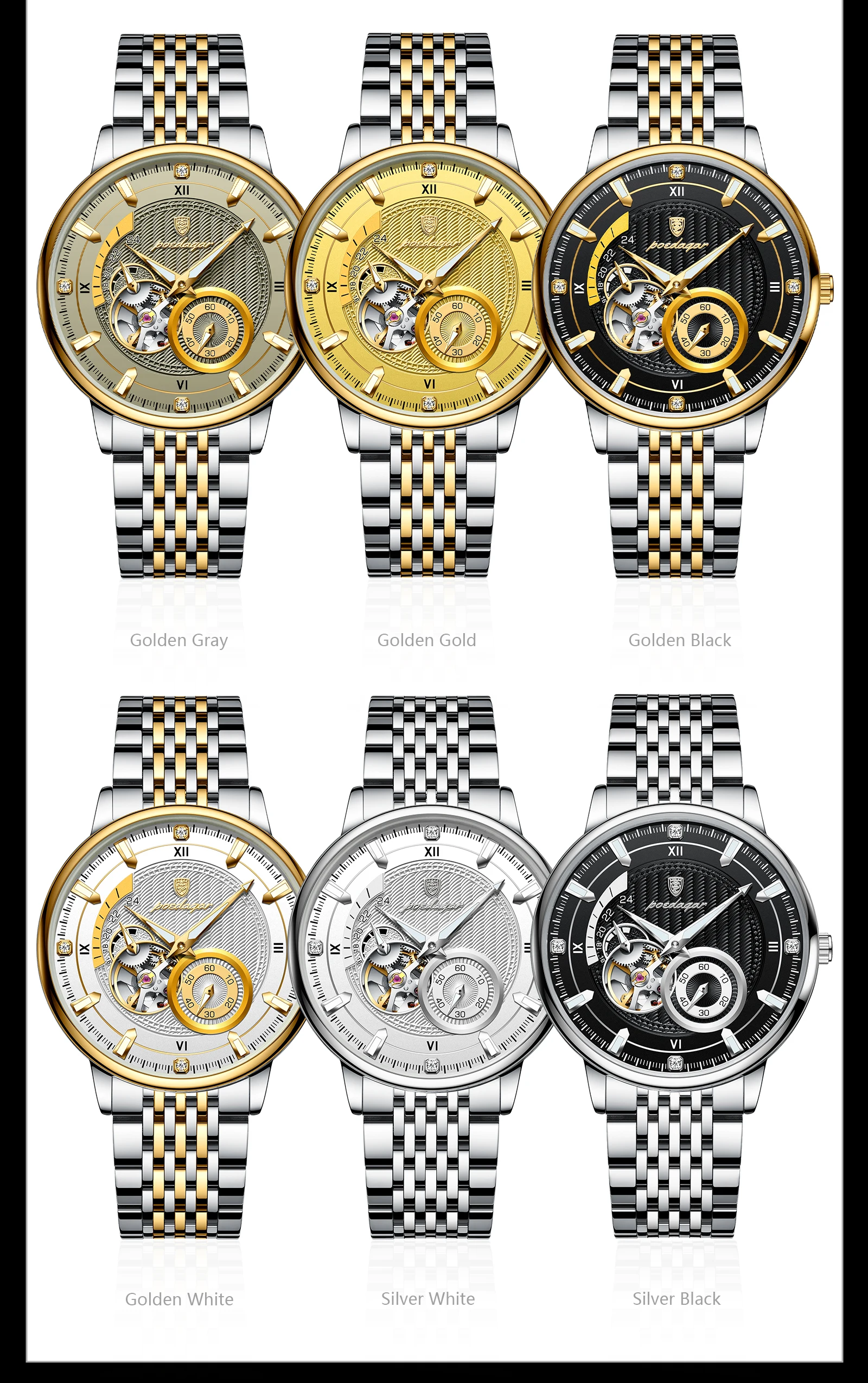 POEDAGAR Top Luxus Mann Armbanduhr Leucht Hohl Tourbillon Edelstahl Männer Uhr Mechanische Automatische herren Uhren Reloj – Detail 9