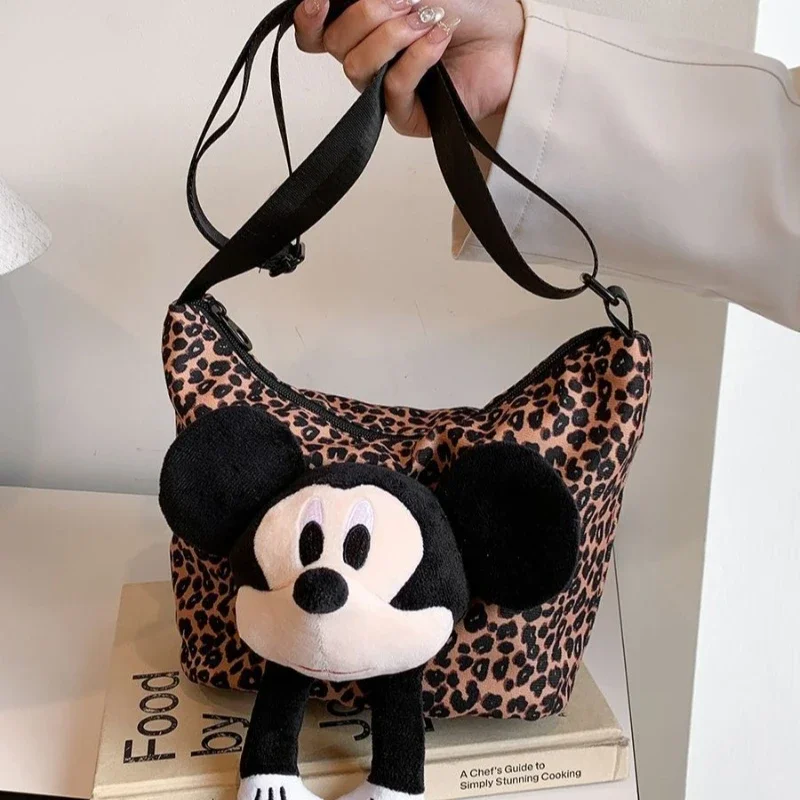 Disney autumn and winter premium anime leopard print Mickey crossbody bag new casual commuter tote bag holiday gift kawaii