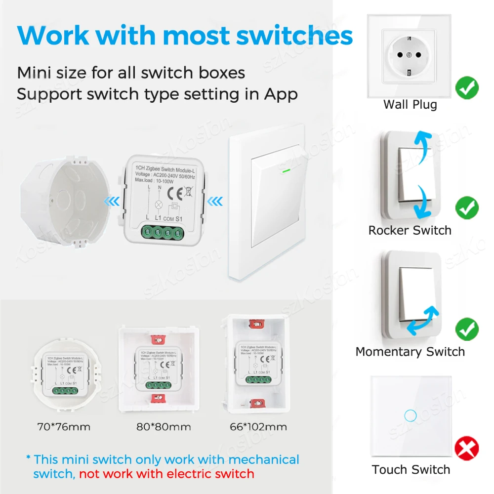 No Neutral Tuya ZigBee 3.0 Smart Switch Module 1 2 3 4 Gang Wire Required Smart Home DIY Light Breaker Works with Alexa Google