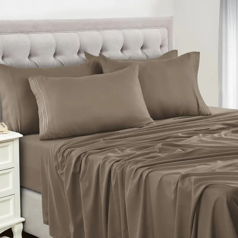 

LUX DECOR 6-Piece King Size Bedding Set Paisley & Solid Embroidered Brushed Microfiber Deep Pocket Sheet & Pillowcases - Upto 16