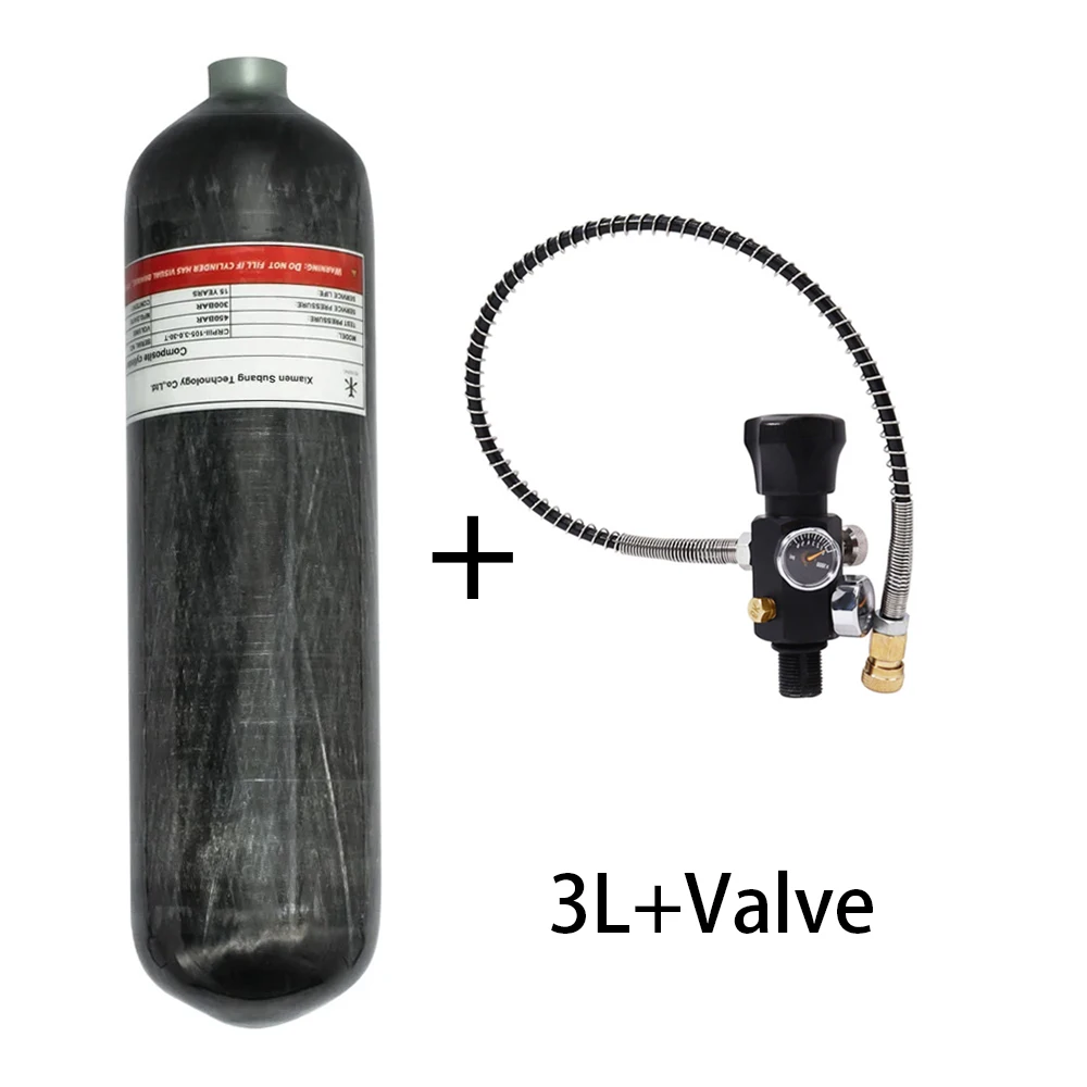 TUXING 300Bar 4500psi 3L Carbon Fiber Cylinder with Regulating Valve HPA Tank High Pressure Cylinder for Scuba Diving M18*1.5