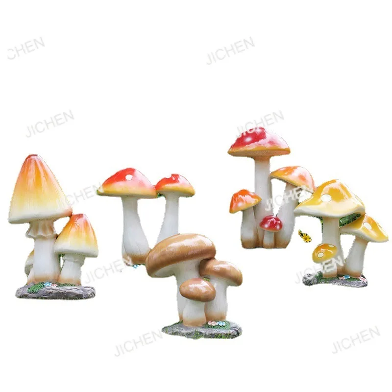 

Изготовленный на заказ уличный декоративный пейзаж, скульптура из стекловолокна, грибной стол и набор стульев для садовой мебели для патио