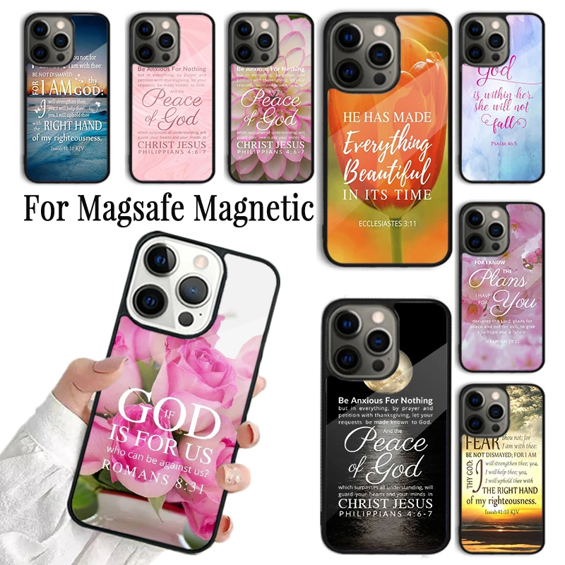

Phone Case For iPhone 16 15 14 13 12 11 Pro Max Plus Magsafe Magnetic Wireless Charging Cover Christian Jesus Christ Bible Verse