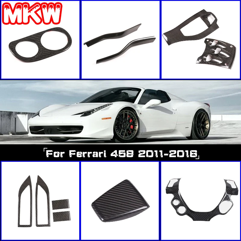 

For Ferrari 458 2011-2016 Real Carbon Fiber Car Gear Shift Window Control Panel Steering Wheel Sticker Car interior Accessories