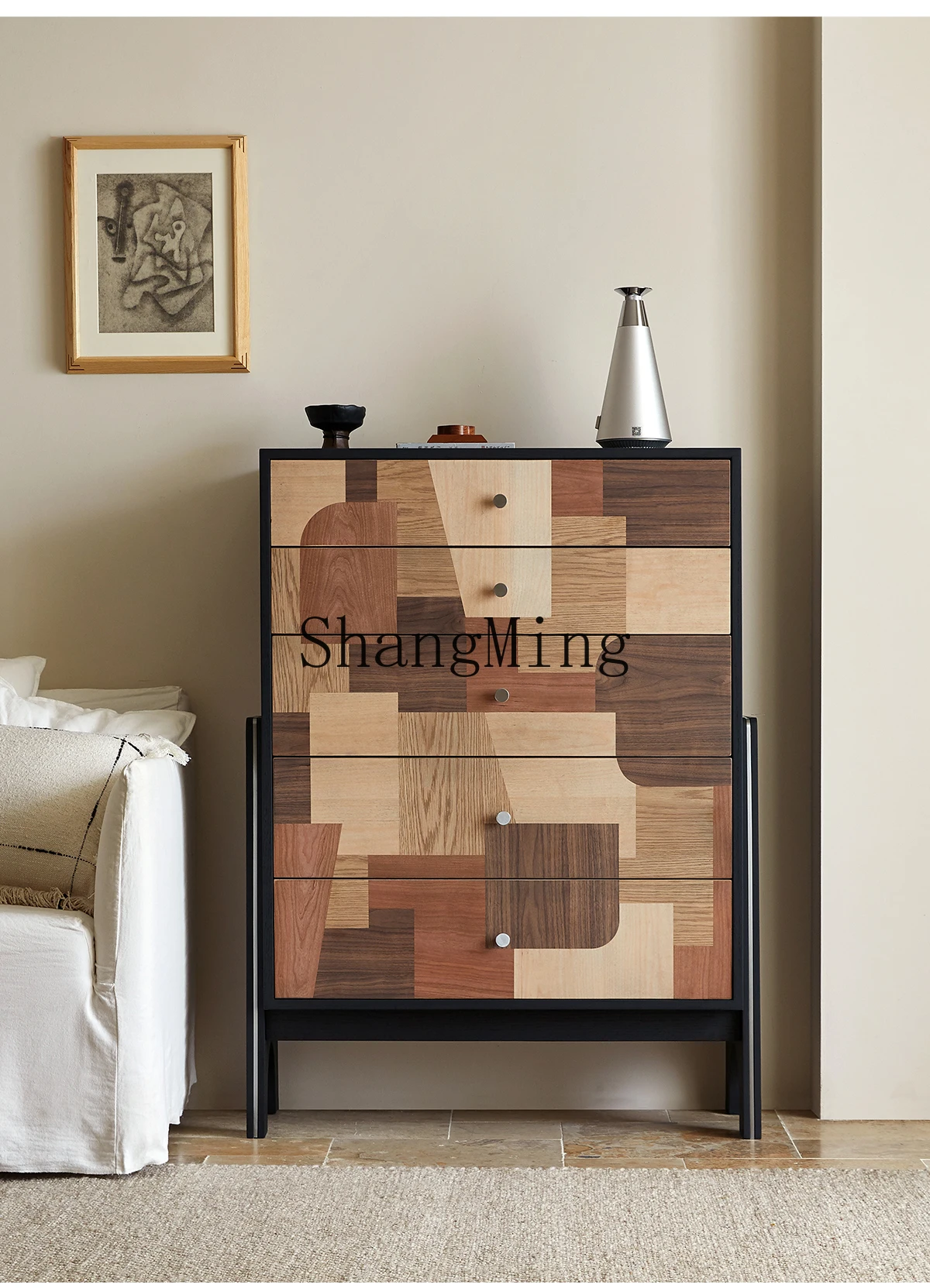 

CL solid wood chest of drawers simple modern bedroom storage cabinet bedside cabinet retro standing medieval locker